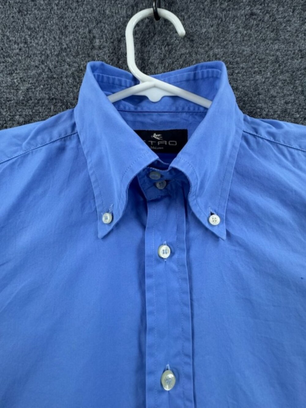 Etro 41 Button-Down Milano Men Italy Blue Logo Solid Cotton Long Sleeve Shirt